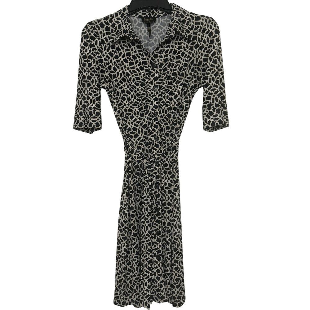 Laundry by Shelli Segal Ruched Geometric Print Tie Waist Jersey Shirt Dress 6